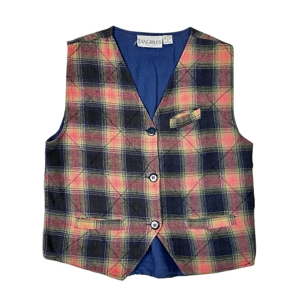 Vintage Tangibles 90s Plaid Vest Chain Stitch Skater Surfer Grunge Hip Hop